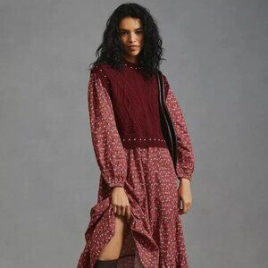 Anthropologie Burgundy and Floral Maxi Dress